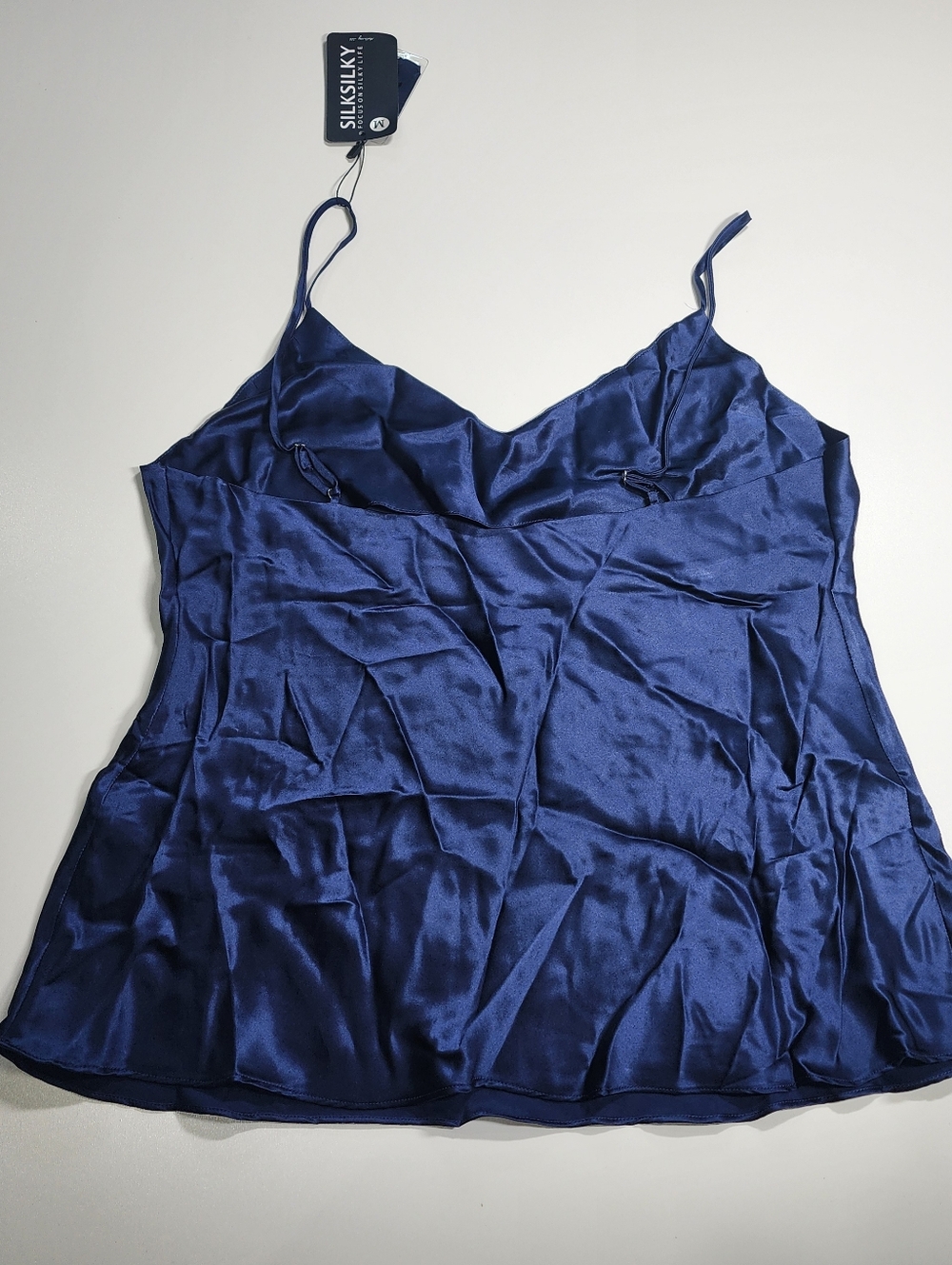Silksilky Navy Silk Spaghetti Strap Top Womens M NWT Luxe Summer - Picture 5 of 5